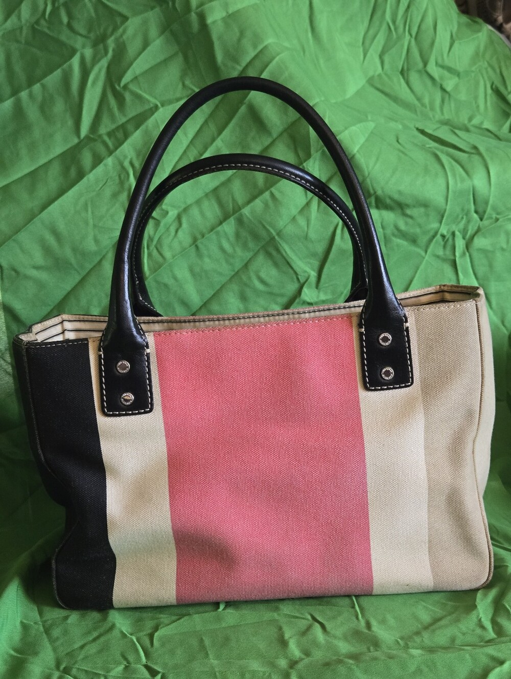 EUC Vintage Kate Spade Y2K Canvas Vertical Cabana Stripe Tote Bag - Rare & HTF